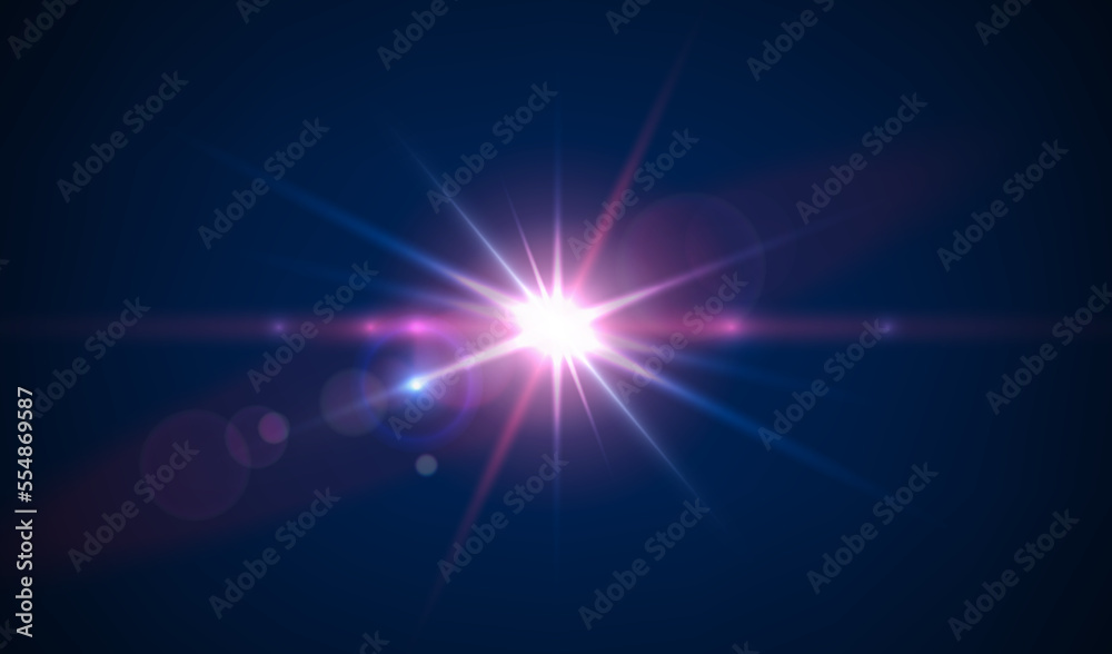 Colorful flare, iridescent glow vector effect. Abstract prism light reflection, fire blast, colorful flare background. Vector crystal sparkle burst and refraction. Rays with blur and bright sparkles