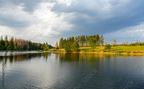 Landscape at the Hasenbacher Teich. Nature in the Harz near Clausthal-Zellerfeld. Idyllic landscape by the lake in autumn.
 photo