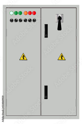 Electrical box, industrial electrical control panel. Substation. Vector image 