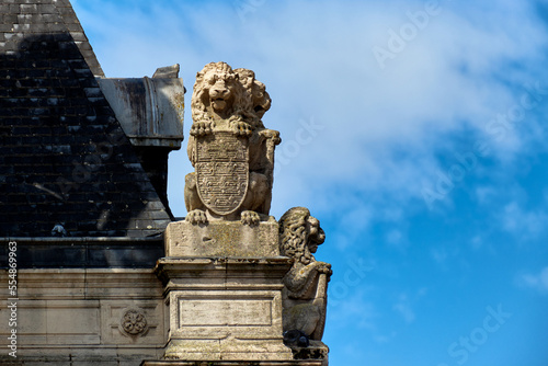 lion statue on the Town Hall in Arras in Francelion statue on Town Hall and its Belfry in Arras in France