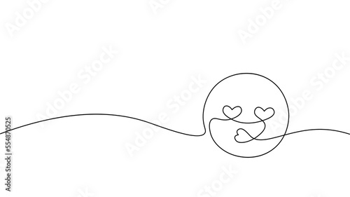 Heart eyes emoji single continuous line art. Romantic love date relationship couple silhouette concept design one sketch outline drawing white vector illustration