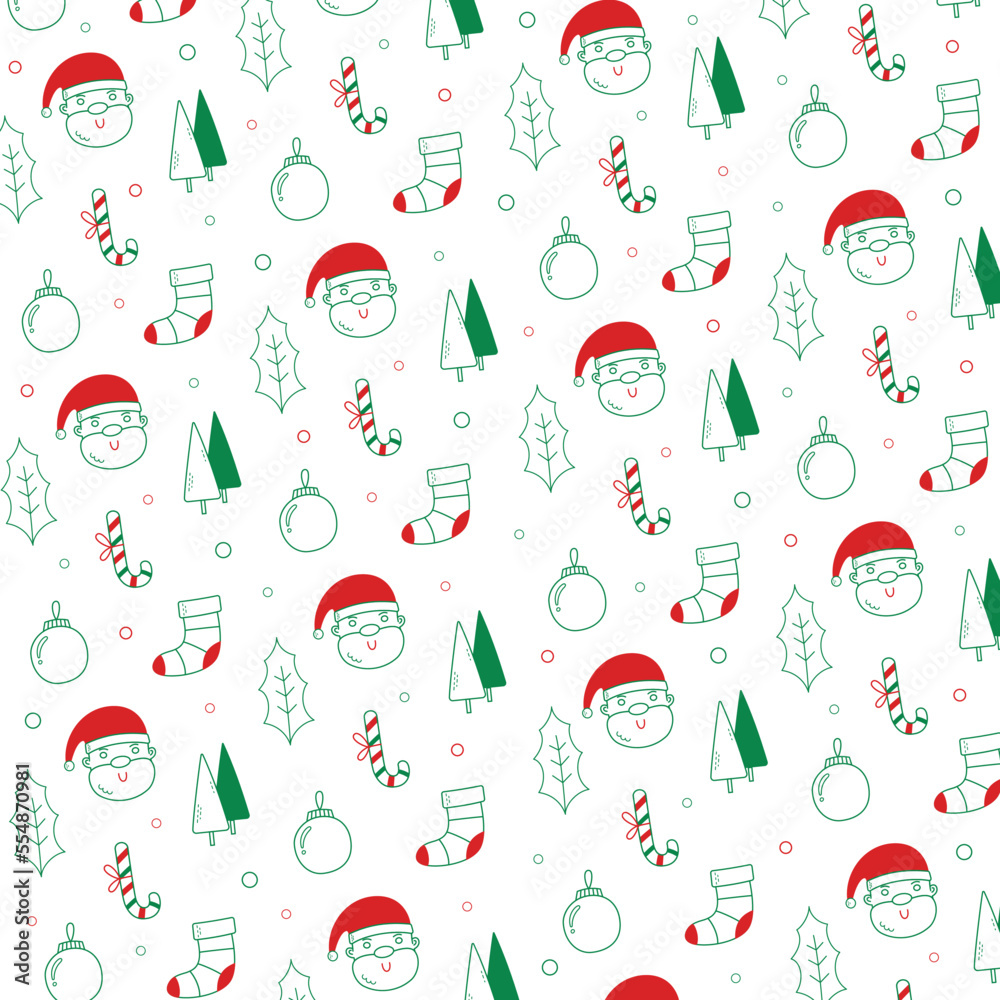 Christmas pattern with Santa Claus, pine tree, bells, and candy elements vector illustration
Christmas pattern with Santa Claus, pine tree, bells, and candy elements vector illustration