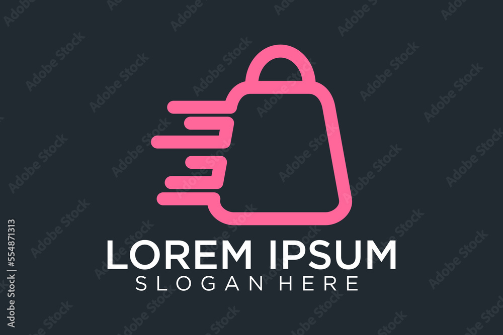 Shopping bag icon for online shop business logo with text Shopping bag icon for online shop business logo with text