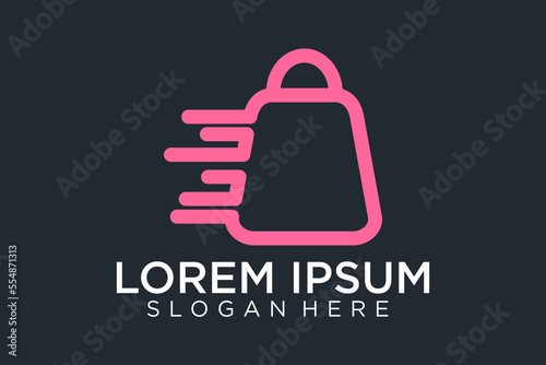 Shopping bag icon for online shop business logo with text "Online Shop"