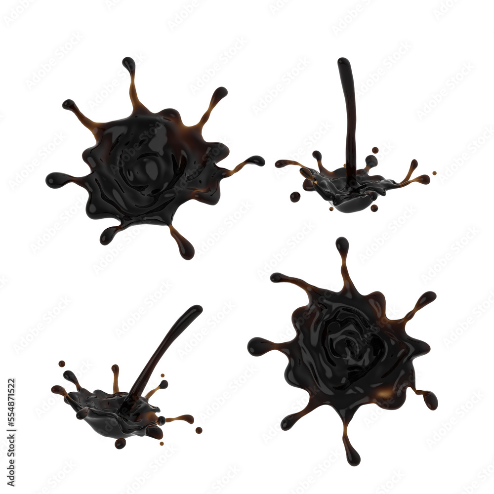 Set of coffee or hot chocolate splashes. 3d illustration Set of coffee or hot chocolate splashes. 3d illustration
