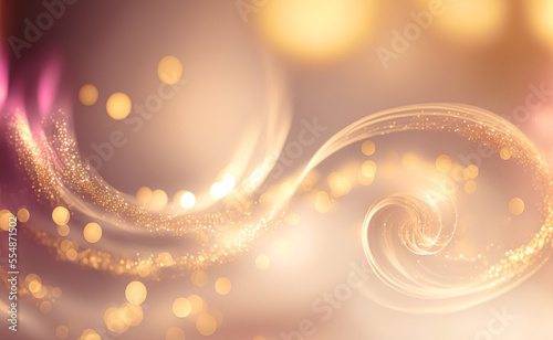 Abstract luxury sparkly pink holiday background with gold particle. Golden light shine particles bokeh on soft pink background. Gold foil texture. Holiday concept.	