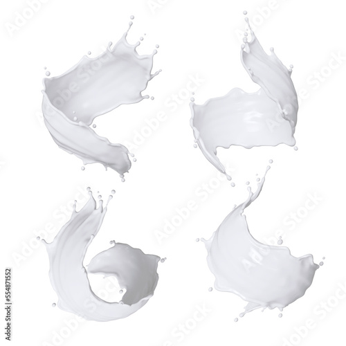 Set of dairy cream or milk splashes. 3d illustration