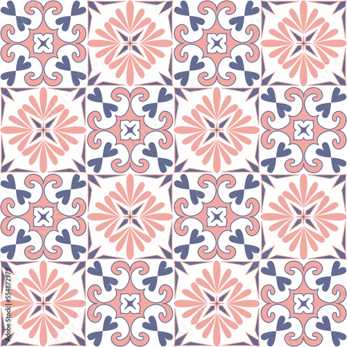 tile mosaic square shape, trendy purple lilac pink white pastel color and ornate arabic pattern, vintage vector illustration