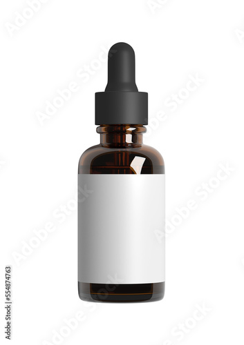 Glass matte bottle cosmetic dropper on white background