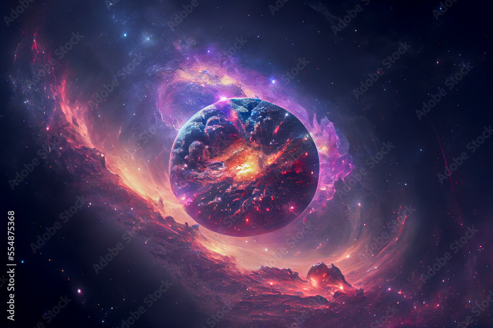 Obraz premium Fantasy space sky with beautiful stars and galaxies, generative ai illustration