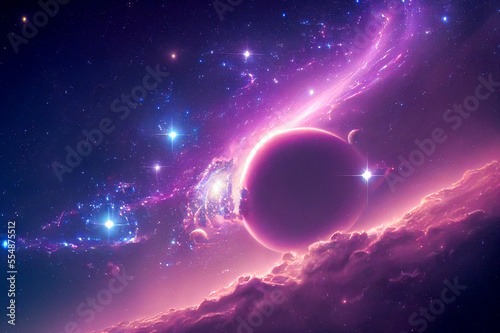 Fantasy space sky with beautiful stars and galaxies  generative ai illustration