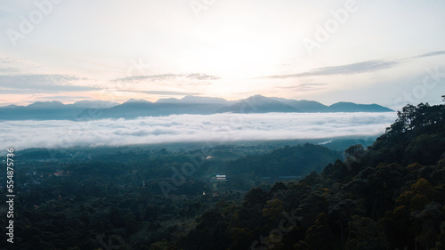 Sea clouds during golden sunrise above Titiwangsa mountains in Lenggong  Perak.