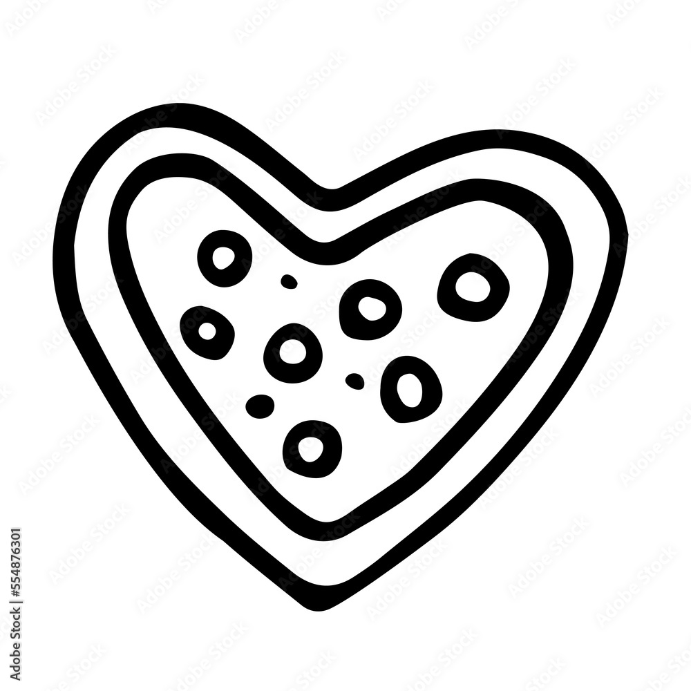 Obraz premium Heart cookie doodle style vector illustration isolated on white background.
