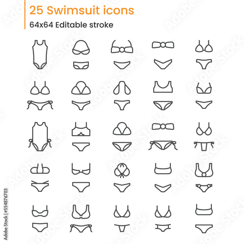 Set of thin line women swimsuit icons