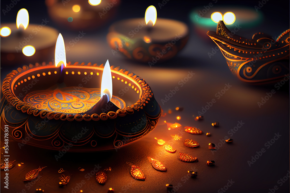 Candles of Diwali the festival of lights , most important festivals within Hinduism generative