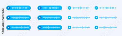 Voice messages set. Voice messages with sound wave for social media chat. Record voice message for phone correspondence. Audio record concept. Vector illustration.