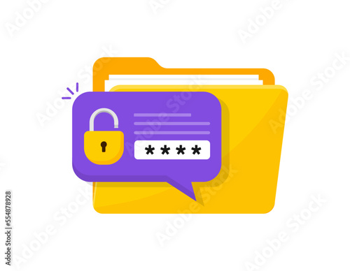 Folder lock icon. Secure folder with confidential files. Document security. Data protection. Safe confidential information. Vector illustration.