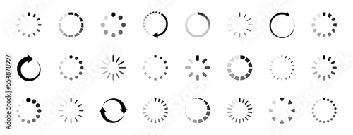 Loading icon set. Load circle icons. Download indicator sign. Progress loading bar. Upload symbol. Loader icon. Vector illustration.