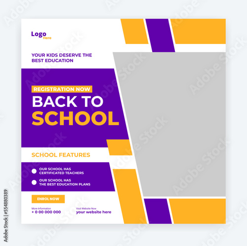 back to school social media post template, School education admission banner design