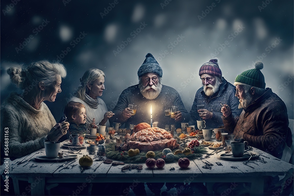 Christmas new year dinner group concept. Generative AI