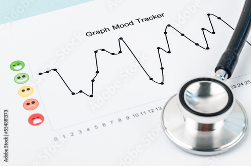 The Graph mood tracker report with stethoscope medical.