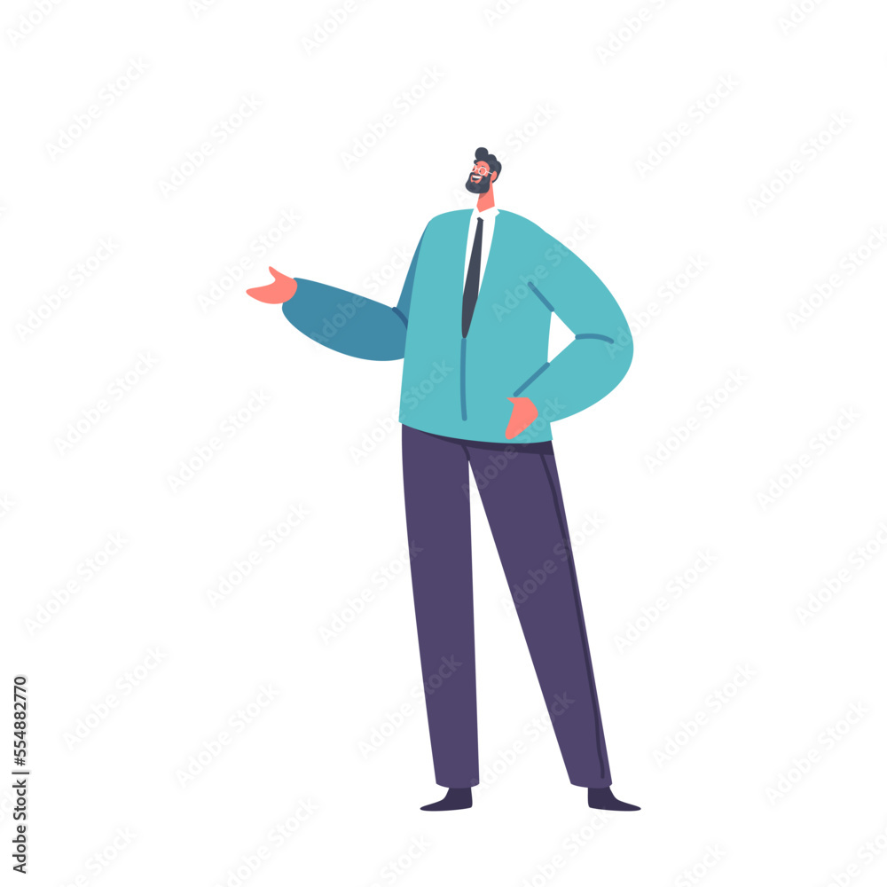 Mature Man in Formal Suit Smile and Gesturing with Hand. Male Character Speaking on Press Conference or Briefing Mature Man in Formal Suit Smile and Gesturing with Hand. Male Character Speaking on Press Conference or Briefing