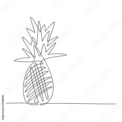 Vector pineapple one line continuous drawing illustration. Hand drawn linear silhouette icon. Minimal design element for print, banner, card, wall art poster, brochure, postcard.