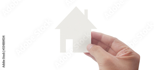 Hands holding paper house  family home and protecting insurance