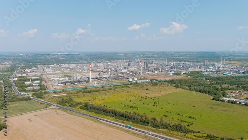 Kstovo, Nizhny Novgorod region, Russia. Oil refinery on the M7 Volga highway. Southern Bypass of Nizhny Novgorod, Aerial View photo