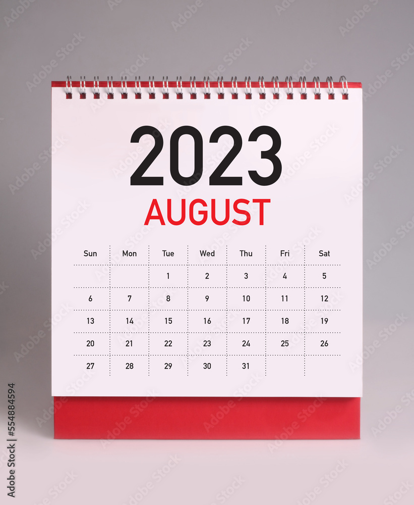 Simple desk calendar 2023 - August - obrazy, fototapety, plakaty 