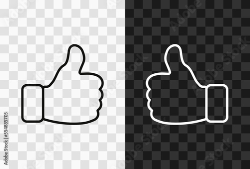 Thumb up, high quality vector editable line icon. Thumb up outline icon isolated on dark and light transparent backgrounds for UI design.