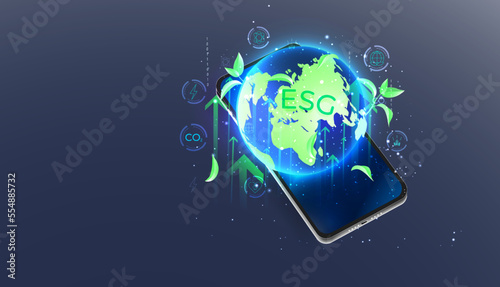 Ecological social and management concept. Development by the company of a strategy for the conservation of nature and the solution of environmental problems. Save the earth, ecology, esg.