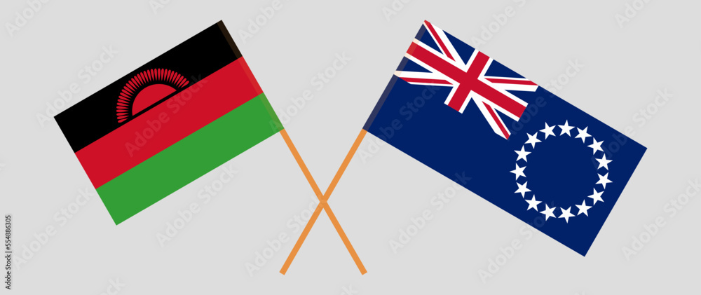 Crossed flags of Malawi and Cook Islands. Official colors. Correct proportion