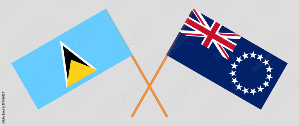Crossed flags of Saint Lucia and Cook Islands. Official colors. Correct proportion Crossed flags of Saint Lucia and Cook Islands. Official colors. Correct proportion