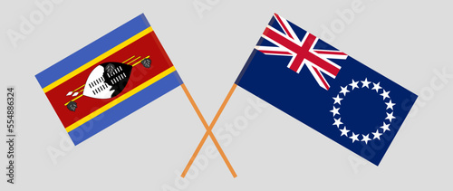 Crossed flags of Eswatini and Cook Islands. Official colors. Correct proportion