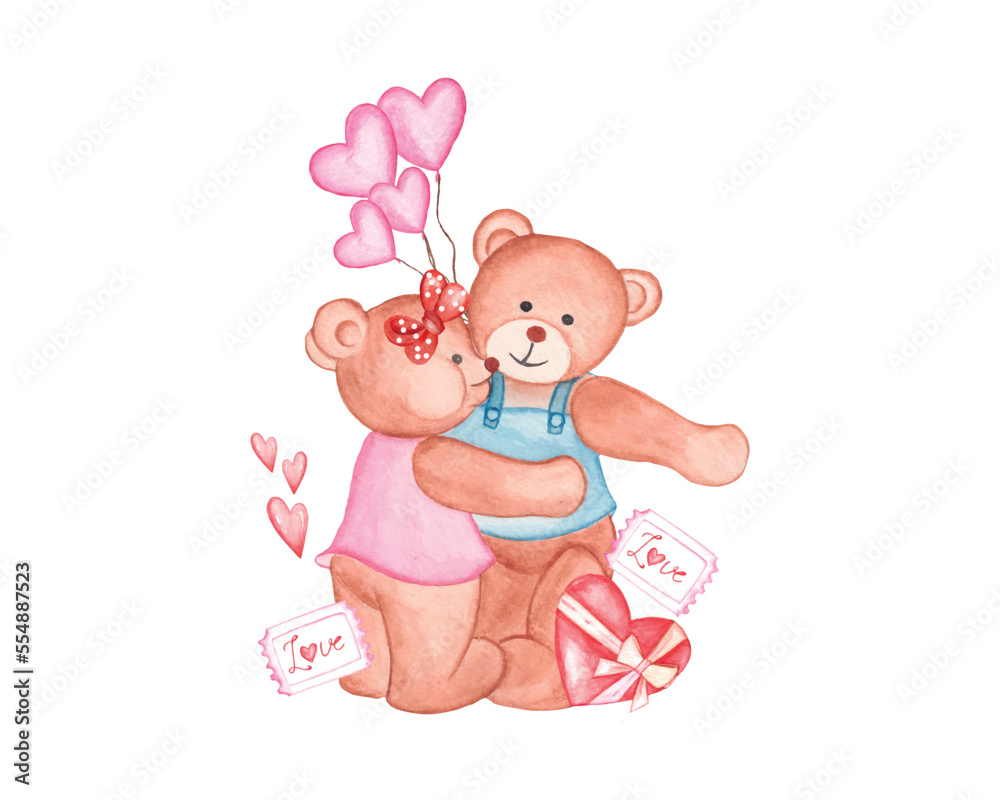 Watercolor Valentine’s Day couple bear clipart for t-shirt, greetings and others