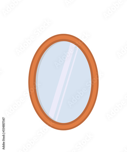 Mirror in wooden frame isolated on white background. Home interior concept. Cartoon flat style. Vector illustration