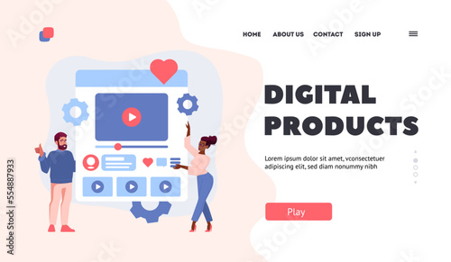 Digital Product Landing Page Template. Web Designers Working On Website Or Application Interface, Develop Ux Design © Sergii Pavlovskyi