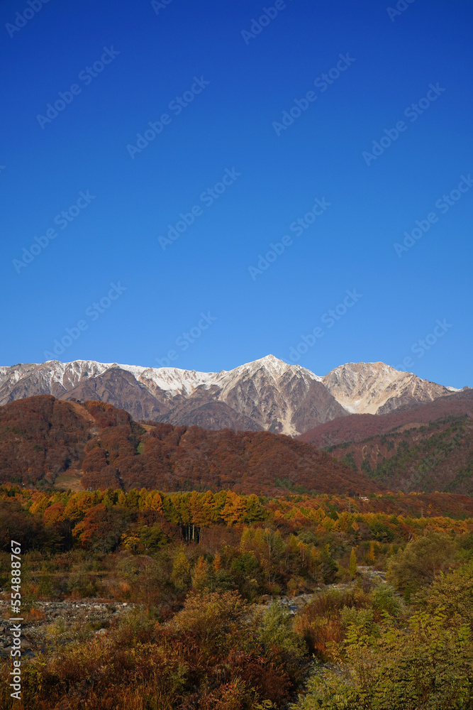 白馬大橋から眺めた秋の北アルプス