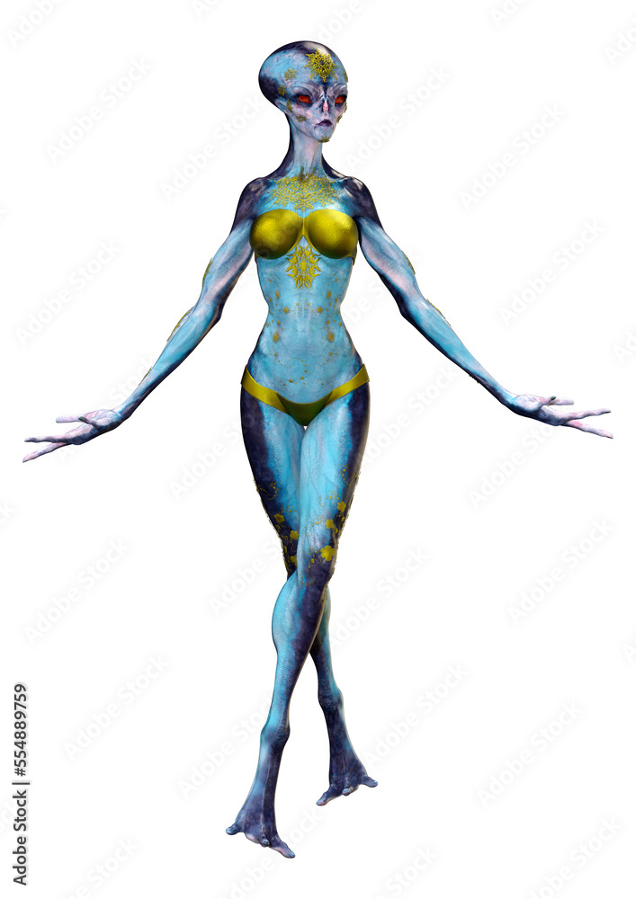 3D Rendering Blue Female Alien on White 3D Rendering Blue Female Alien on White