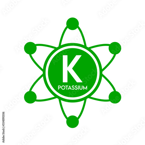 Minerals potassium icon in atom green form simple line isolated on white background. Medical symbol science concept. Vector EPS10 illustration.