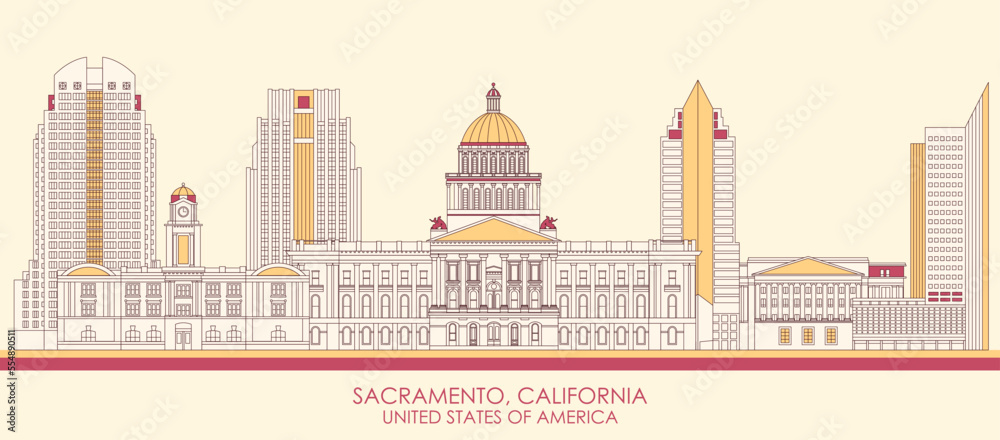 Cartoon Skyline panorama of Sacramento, California, United States - vector illustration