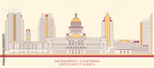 Fototapeta Naklejka Na Ścianę i Meble -  Cartoon Skyline panorama of Sacramento, California, United States - vector illustration