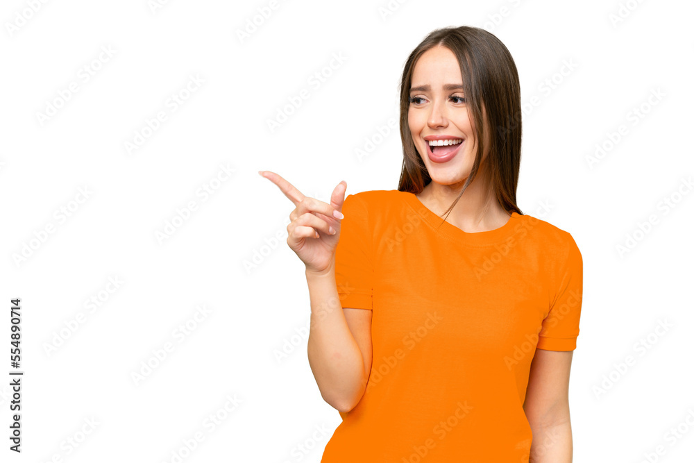 Young pretty caucasian woman over isolated background intending to realizes the solution while lifting a finger up Young pretty caucasian woman over isolated background intending to realizes the solution while lifting a finger up