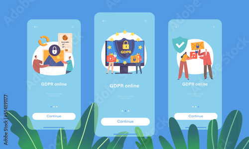 Gdpr Online Mobile App Page Onboard Screen Template. Privacy Data Protection In Internet, Virtual Private Network