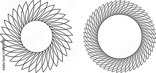Decorative empty round frame with lines pattern. Patterned abstraction of vector design elements. Vector, illustration.