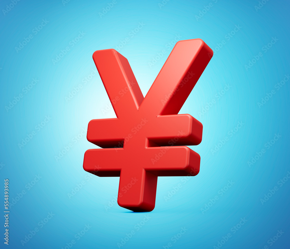 Fototapeta premium Yen as Japanese currency Red color on White background 3d illustration