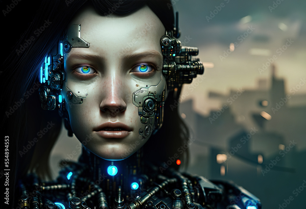 Futuristic woman with cyber implants Stock Illustration | Adobe Stock