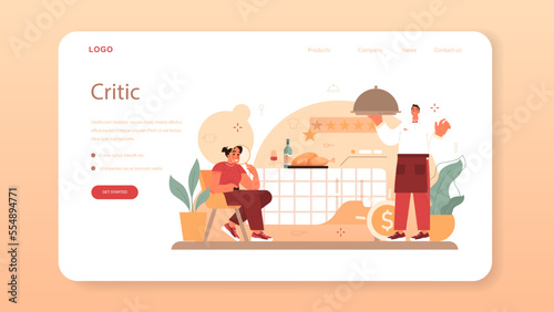 Food critic web banner or landing page. Professional blogger