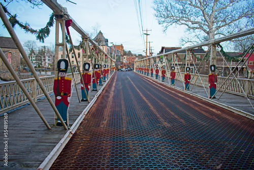 Main Street Historic Bridge at Clinton, New Jersey, decorated with cardboard soldiers at Christmas holiday season -01